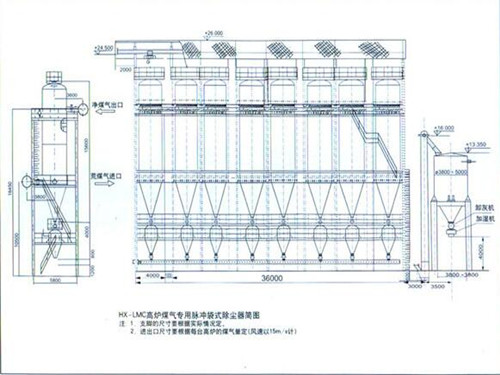 華康中天生產的高爐布袋除塵器圖紙展示